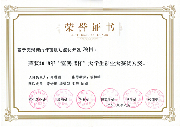 富鸿鼎杯大学生创业大赛优秀奖